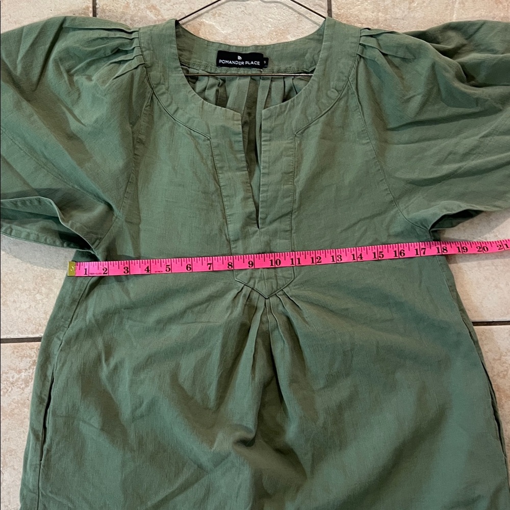 Pomander Place Olive Green Mini Dress Tunic Top, Sz‎ Small - Picture 8 of 9